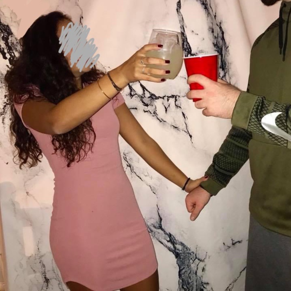 Pink ribbed short sleeve Bodycon dress